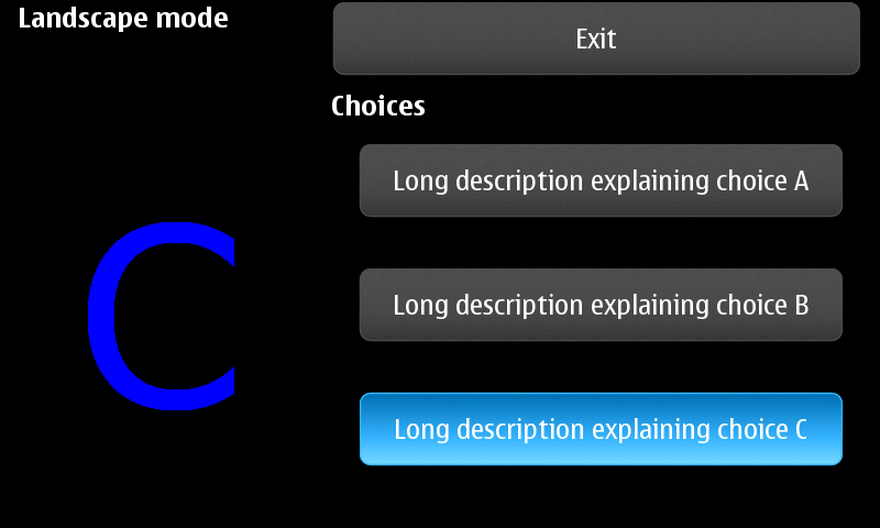 The UI in landscape mode